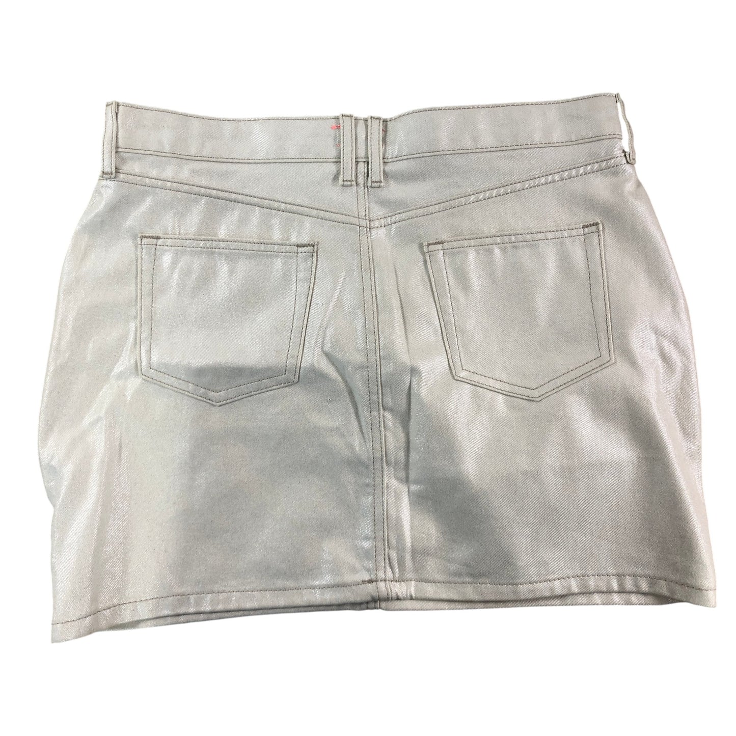 River Island Women’s Khaki Denim Mini Skirt Size 12 Shiny Summer Style