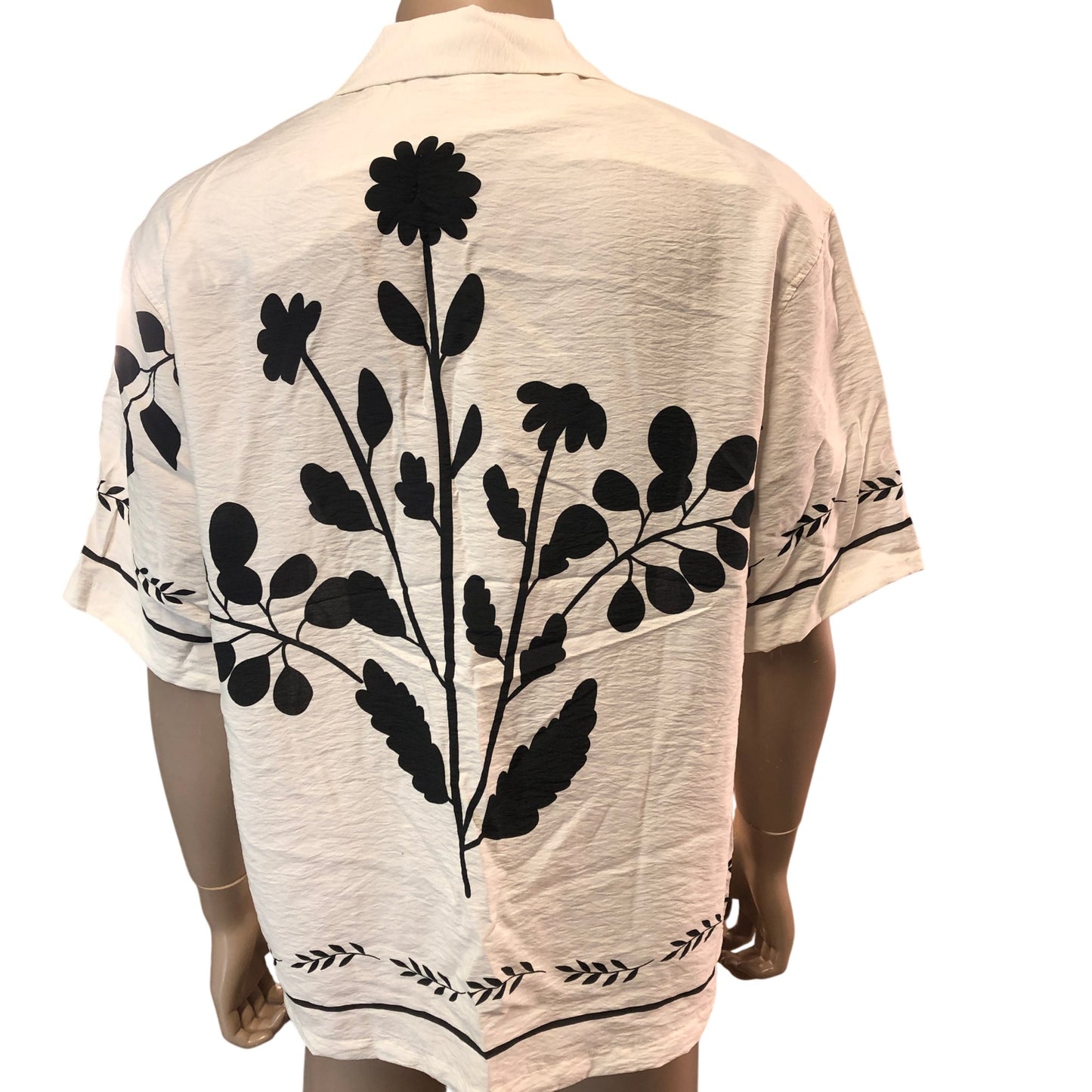 RIVER ISLAND Floral Print Casual Shirt Medium Men's Short Sleeve White