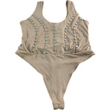 River Island Women's Bodysuit UK M Beige with Rhinestone Detail