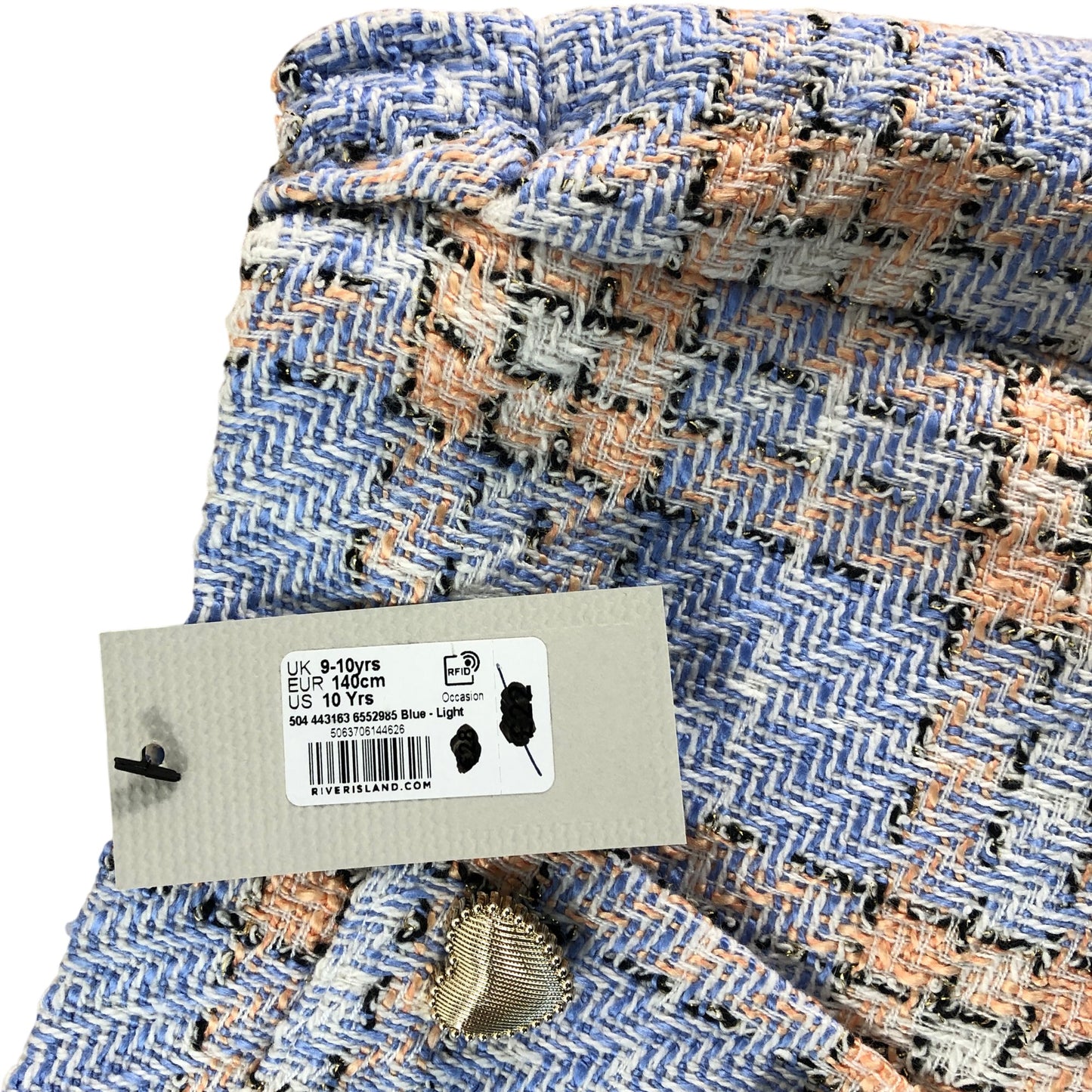 RIVER ISLAND Girls Blue Light Check Skirt UK9-10 Yrs Elastic Waist