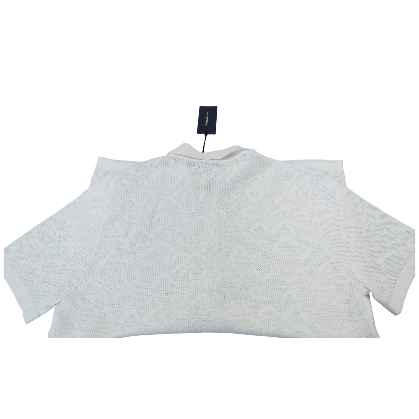 River Island White Polo Shirt UK L Men's Short Sleeve Open Knit