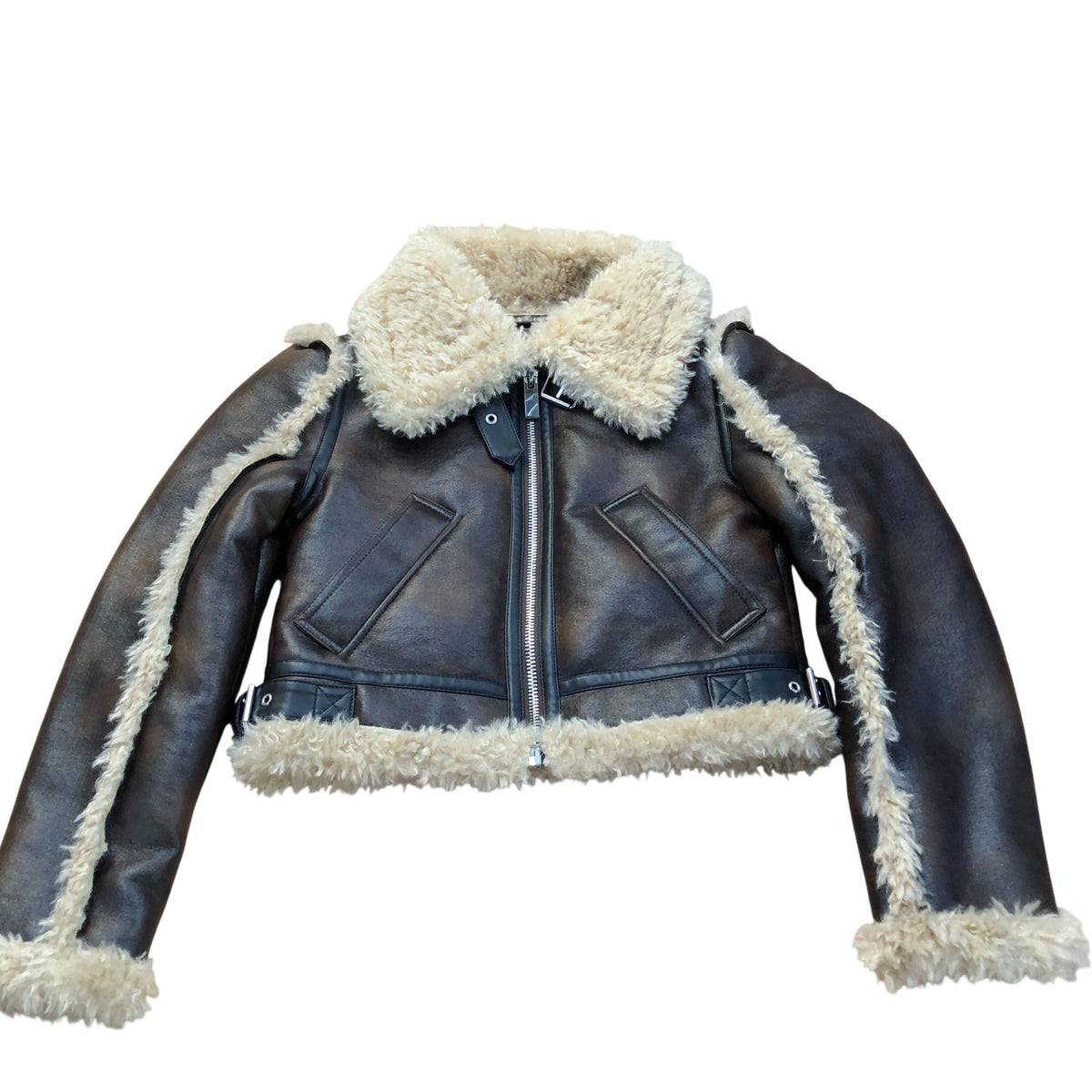 River Island Shearling Brown Aviator Jacket Women's Faux Fur Trim