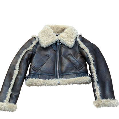 River Island Shearling Brown Aviator Jacket Women's Faux Fur Trim