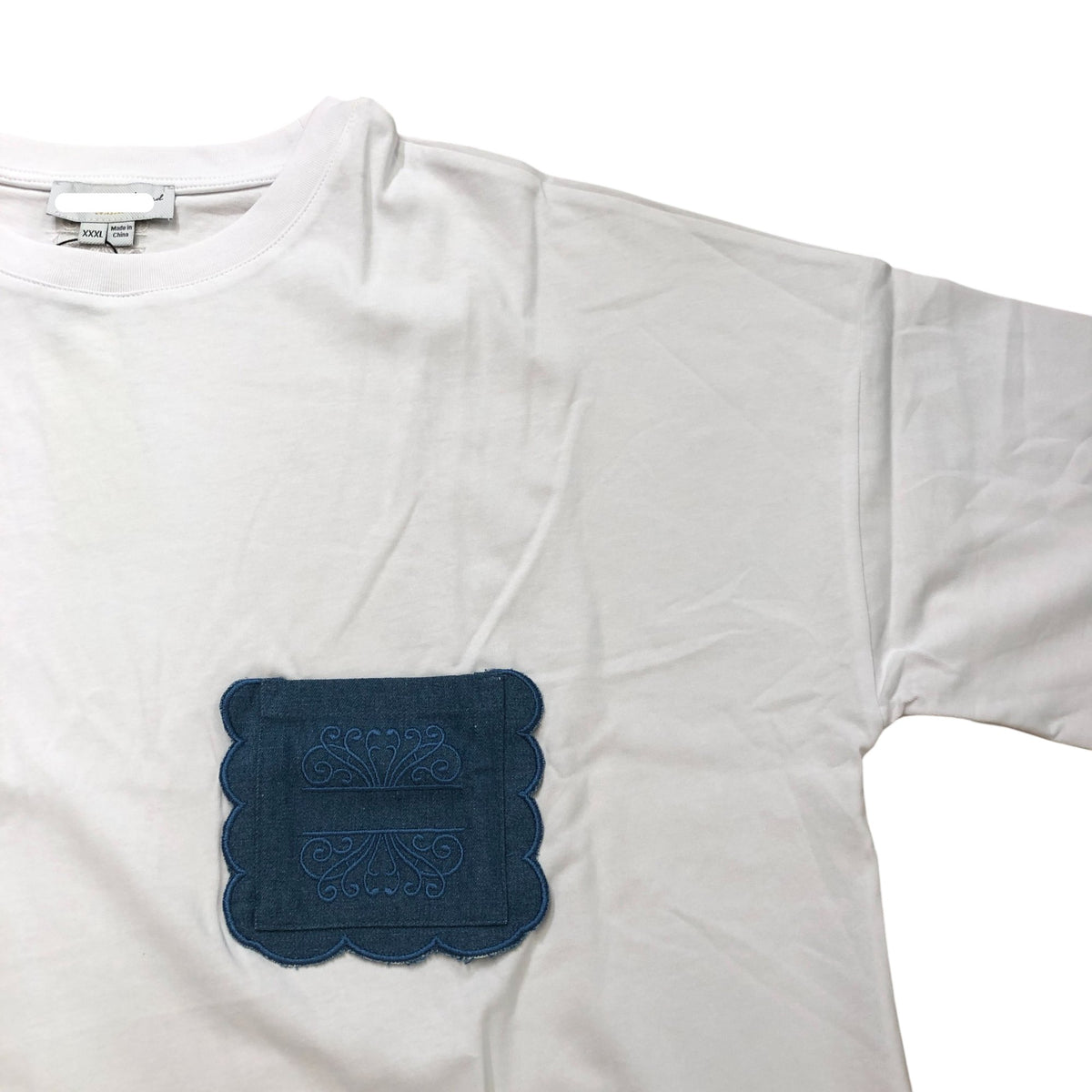 White Denim Pocket T-Shirt XXXL Women's Cotton Short Sleeve