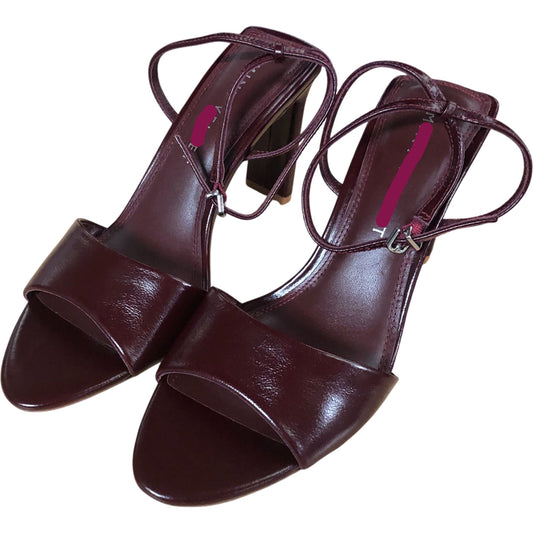 Lou 90 Leather Peep Toe High Heels - Burgundy - Size UK 8