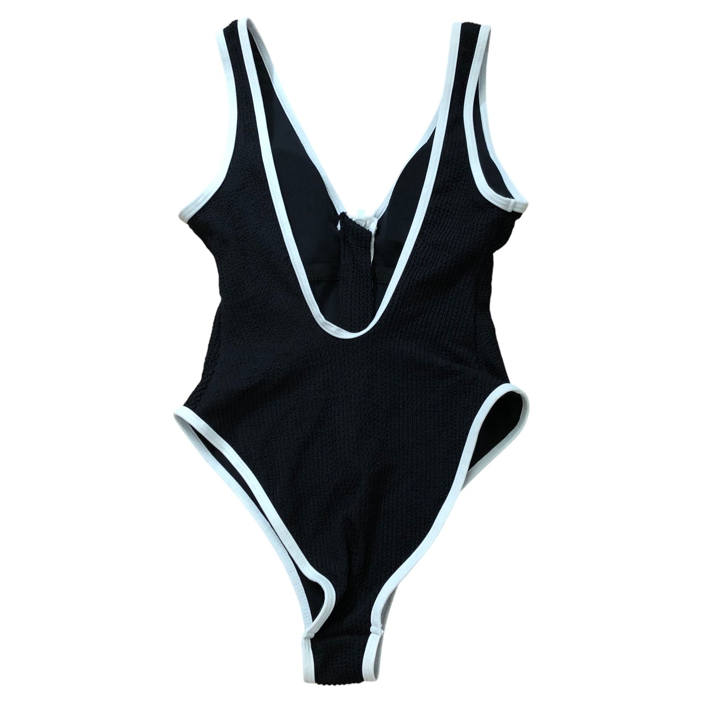 River Island Poolside Swimsuit Women's Black Zip Front White Trim Size 14