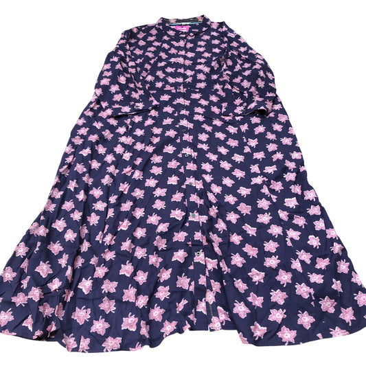 Floral Print Maxi Dress UK Size 22 Women's Long Sleeve Viscose Navy