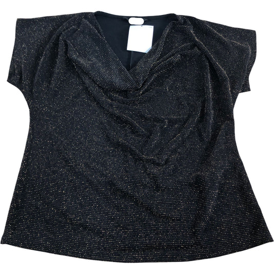 Women's Black Sparkly Cowl Neck Short Sleeve Top