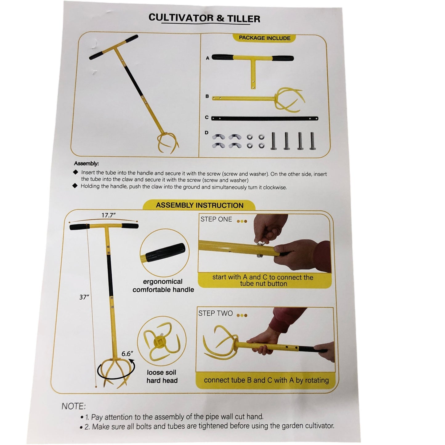 Twist Tiller Cultivator Ergonomic Gardening Tool 37 Inch Garden Hand Tools