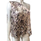 Elegant One Shoulder Top UK10 Women Animal Print Satin Blouse Evening Wear