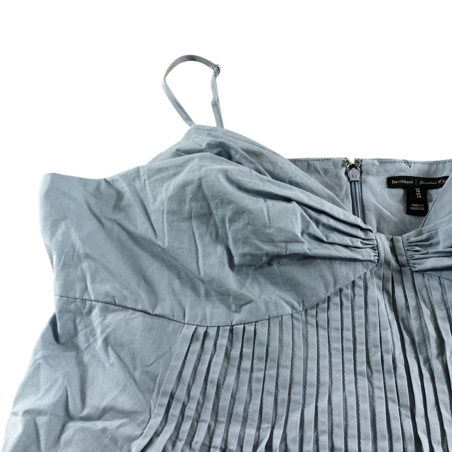River Island Women's Pleated Top Size UK18 Light Blue 100 Cotton Sleeveless