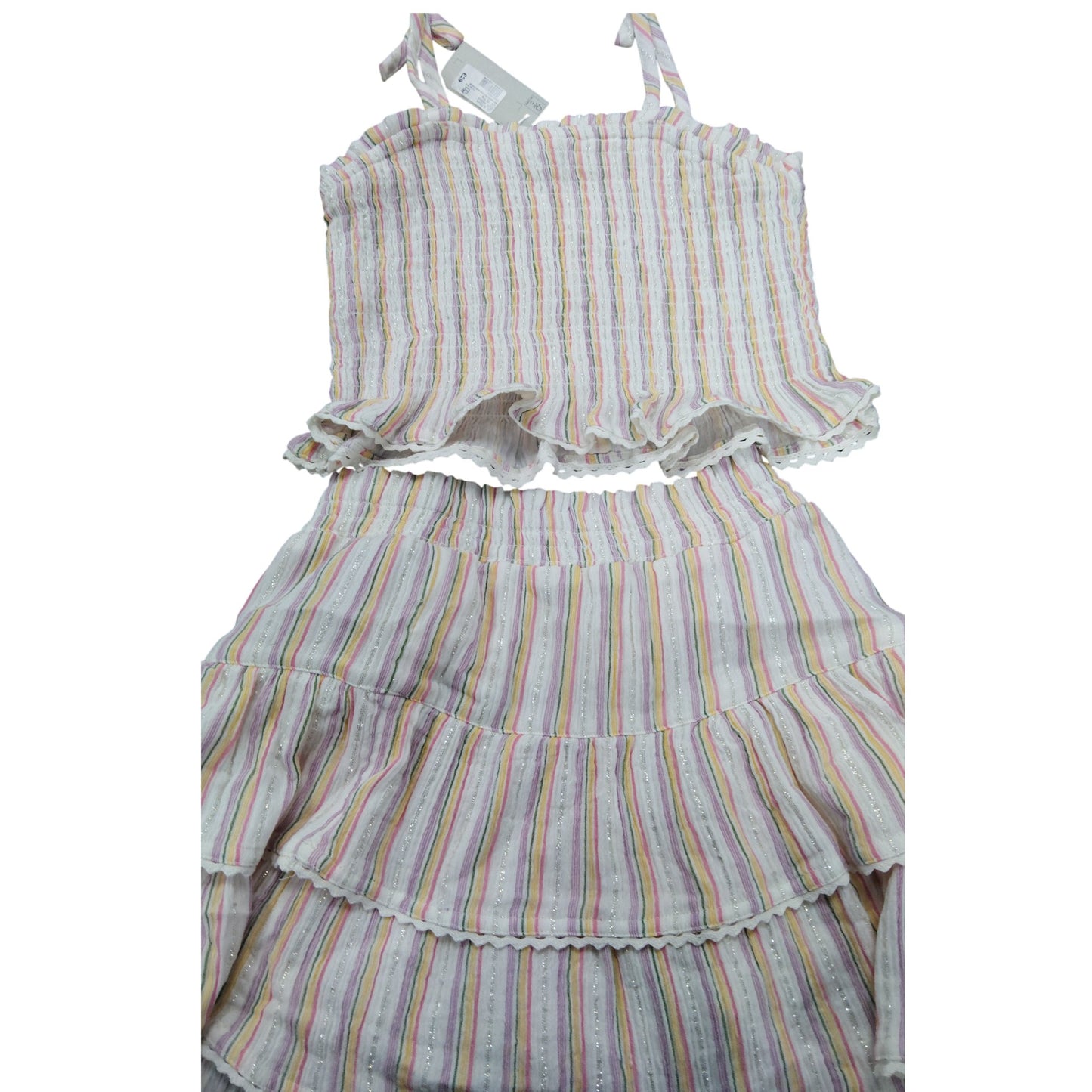 River Island 2 Piece Set Girls 9-10 Years Striped Ruffled Summer Outfit