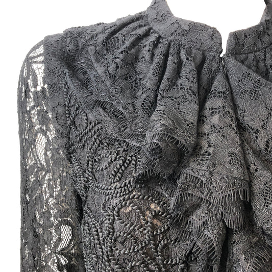 Branded Lace Peplum Blouse UK12 Women's Black Frill Detail Long Sleeve Top