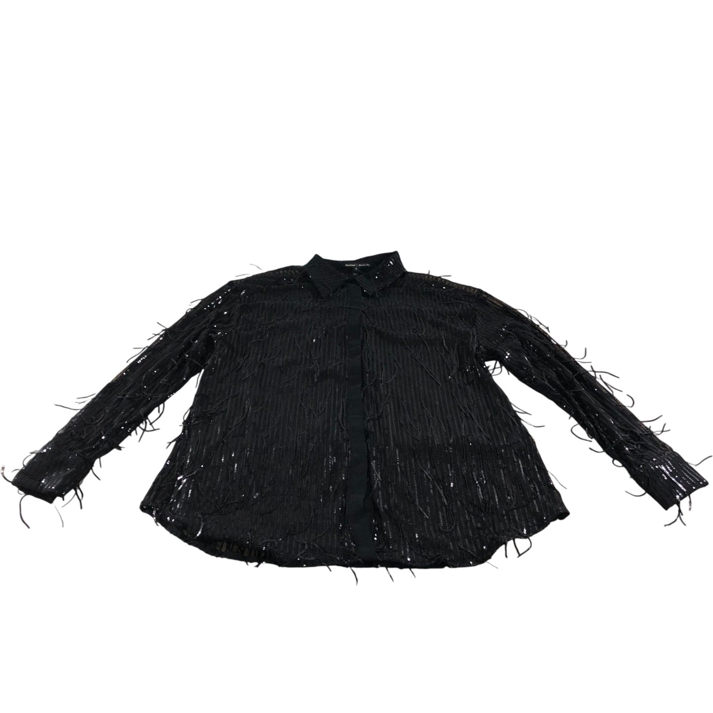 River Island Black Long Sleeve Sequin Fringe Shirt UK18 Women's