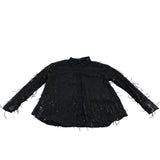 River Island Black Long Sleeve Sequin Fringe Shirt UK16 Women's