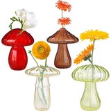 Mushroom Shaped Glass Bud Décor Vase Clear Flower Pot Modern Home 4 Pieces