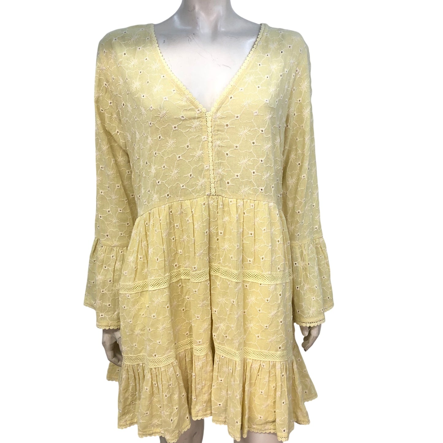 River Island Poolside Women's Yellow Broderie Anglaise Mini Dress Large/ UK16