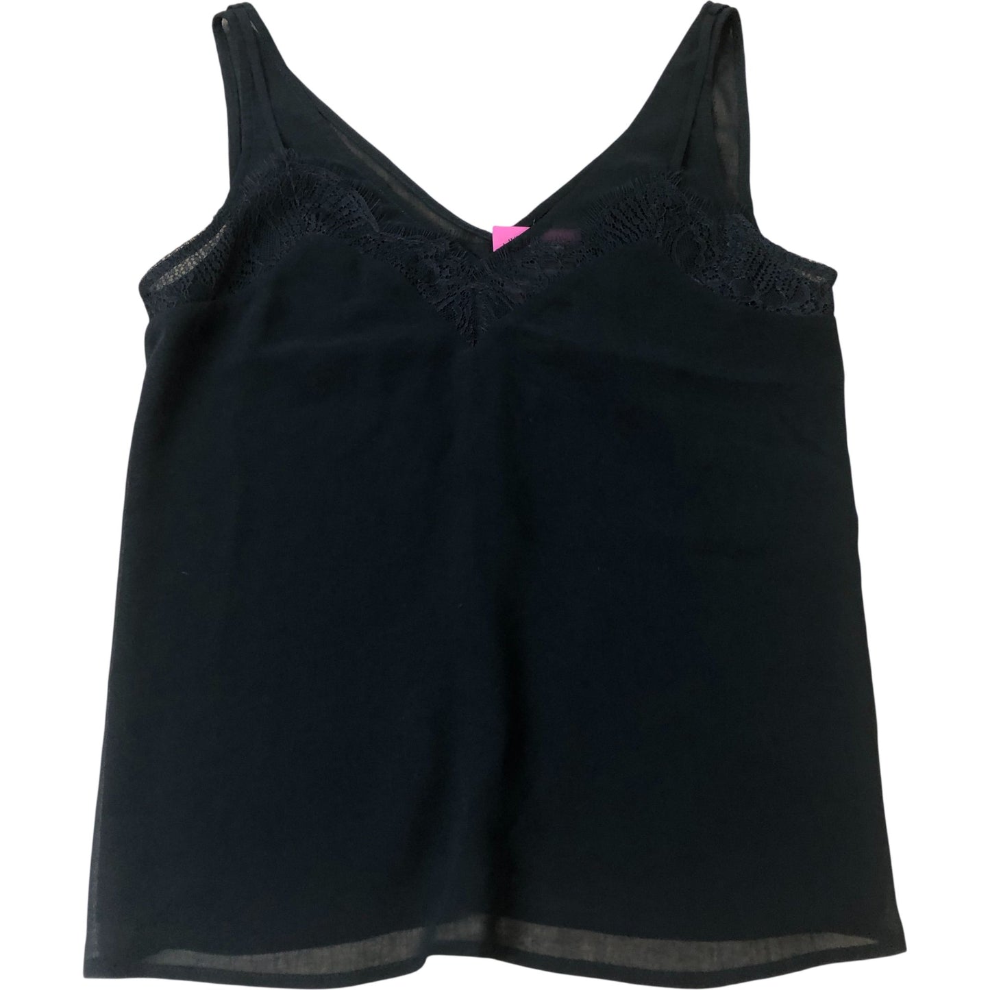 Black Lace Trim V Neck Camisole Top Women's Sleeveless Elegant XS