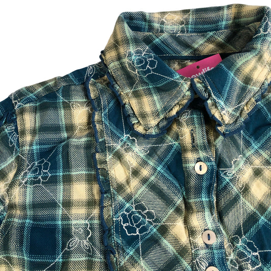 Plaid Shirt Women's Size XS Teal Cotton Long Sleeve