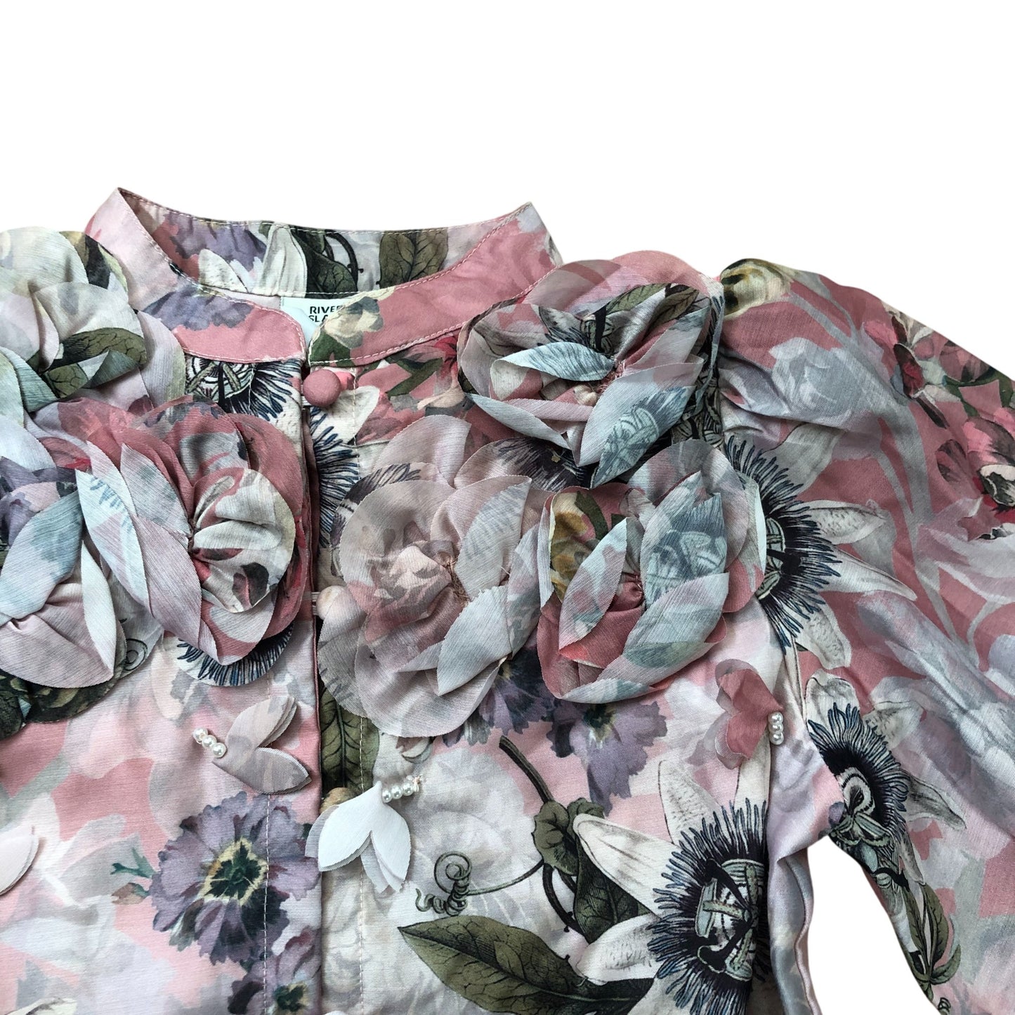 River Island Girls Dress 6 Years Floral Long Sleeve Party Dress Pink