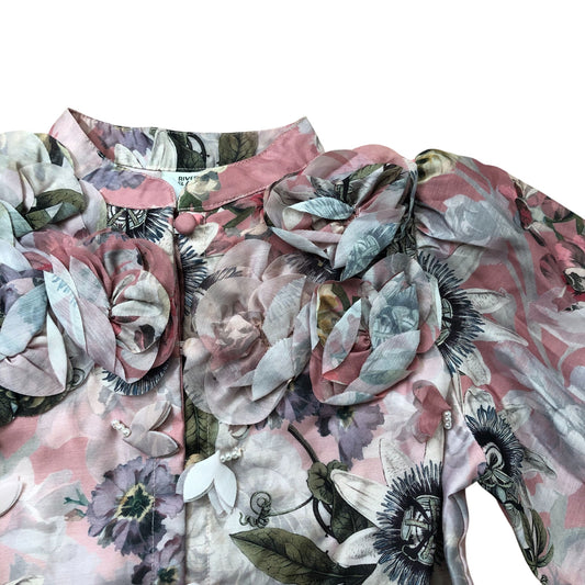 River Island Girls Dress 6 Years Floral Long Sleeve Party Dress Pink