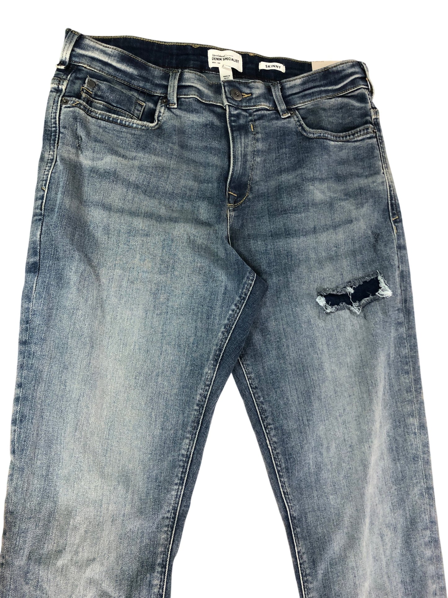 River Island Skinny Jeans W34 L34 Men's Blue Distressed Denim Trousers