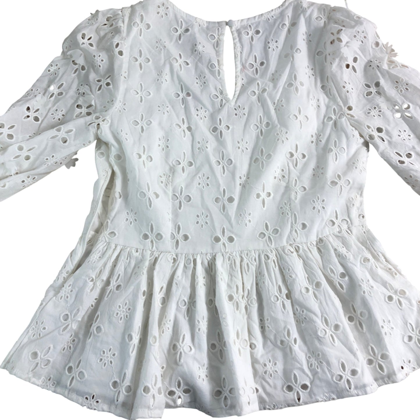 River Island UK6 Women's White Embroidered Blouse Long Sleeve Peplum Top