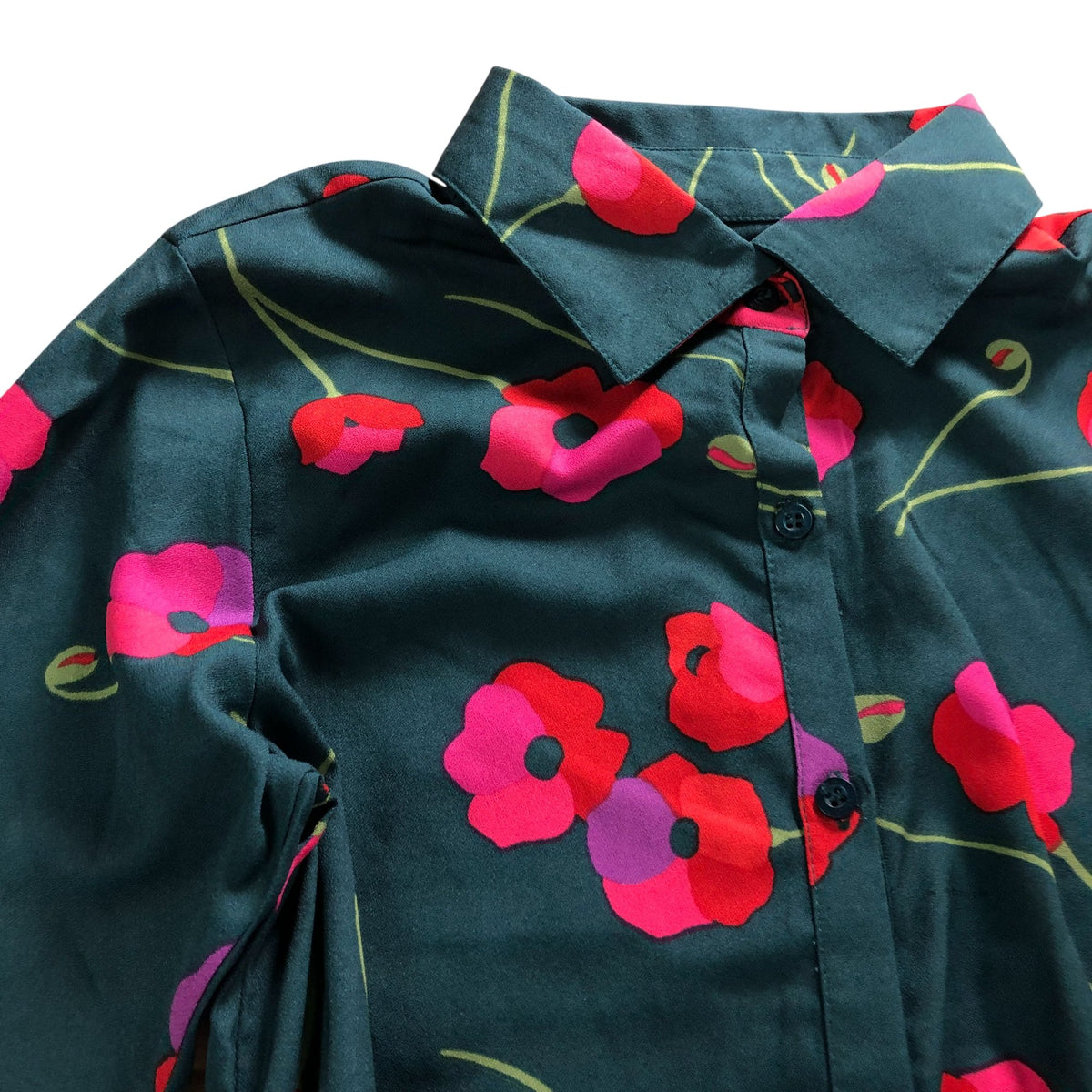 Dancing Leopard UK10 Women's Floral Long Sleeve Shirt Dress Green