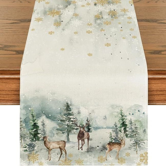 Artoid Mode Watercolour Winter Forest Deer Table Runner 40x140cm