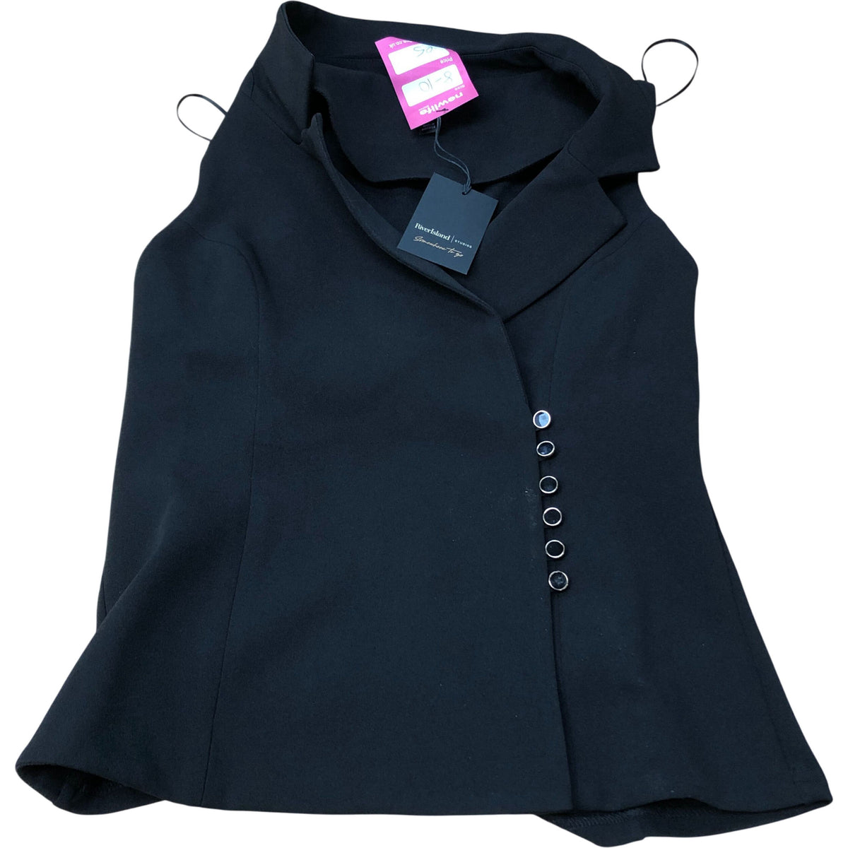 River Island Women's Black Sleeveless Vest Top With Button Detail