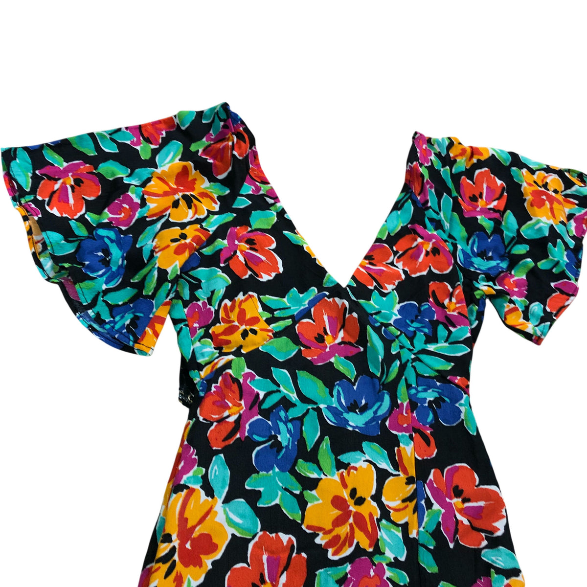 Floral Print Maxi Dress UK6 Women's Short Sleeve V Neck Multi Colour