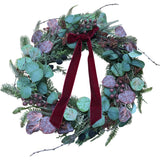 Lit Frosted Fruit Eucalyptus Festive Wreath Pine & Berries With Velvet Bow 18"