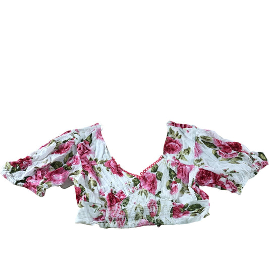 River Island Floral Crop Top M Women's V Neck Short Sleeve