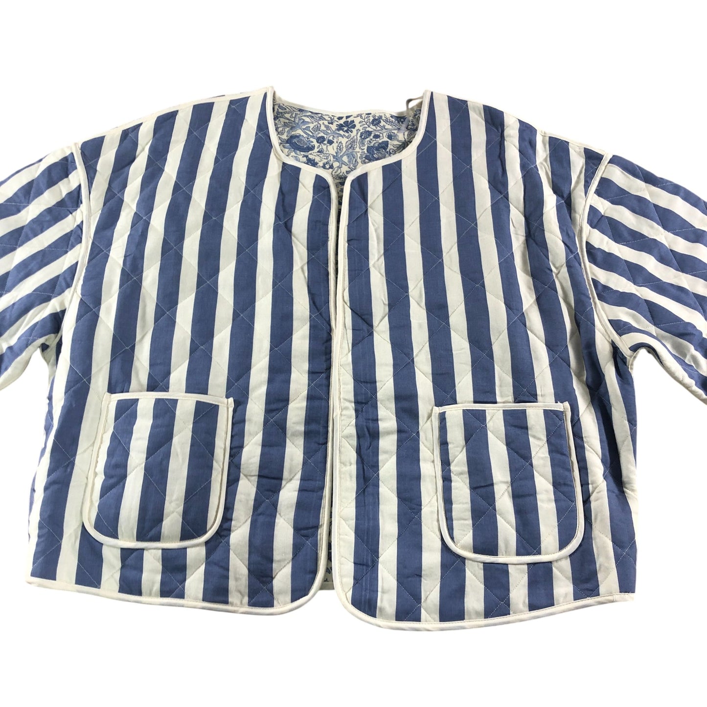 River Island Reversible Striped Floral Quilted Jacket UK M Women's Blue