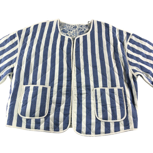 River Island Reversible Striped Floral Quilted Jacket Women's Blue Large