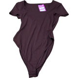 River Island Bodysuit UK8 Women's Short Sleeve Square Neck Brown