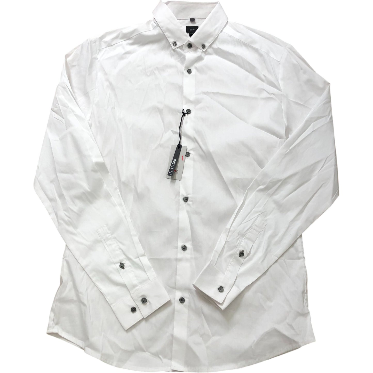 River Island Muscle Fit White Shirt Size M Men's Long Sleeve Smart Casual