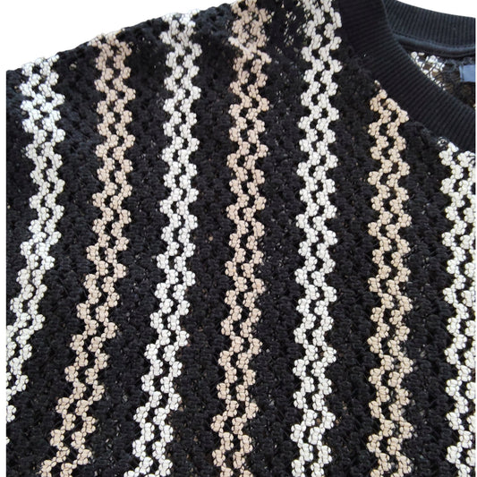 River Island Women's Short Sleeve Geometric Knit Top Size M Black Cream
