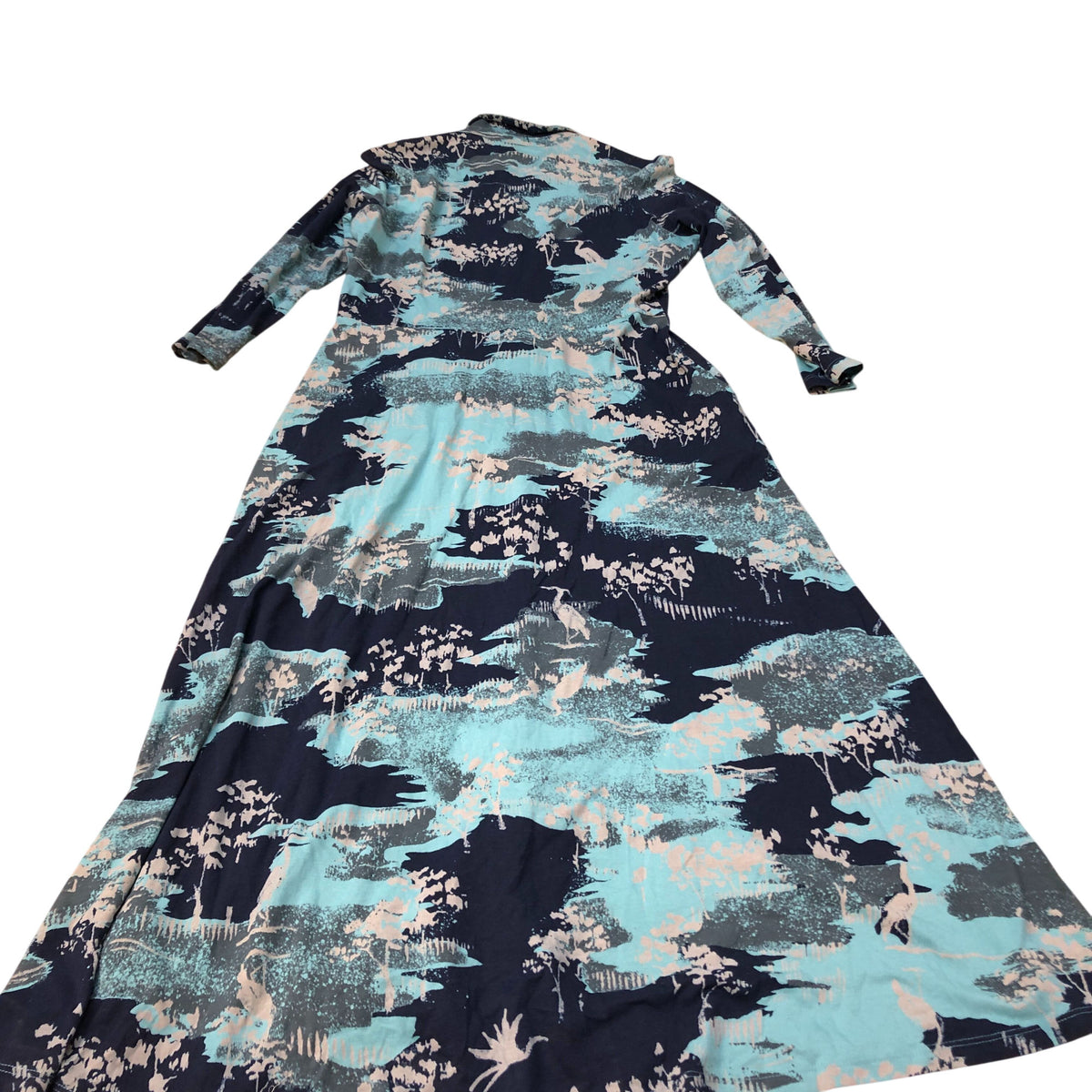 Maxi Dress Size UK10 Women's Floral Long Sleeve Button Front Blue