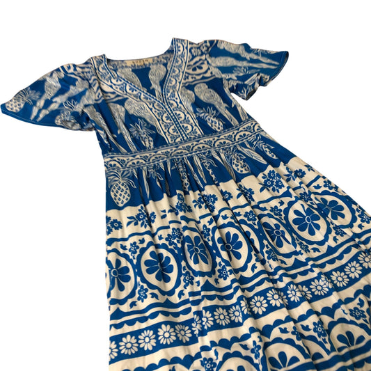 Boden Blue and White Floral Maxi Dress Women's Short Sleeves UK4