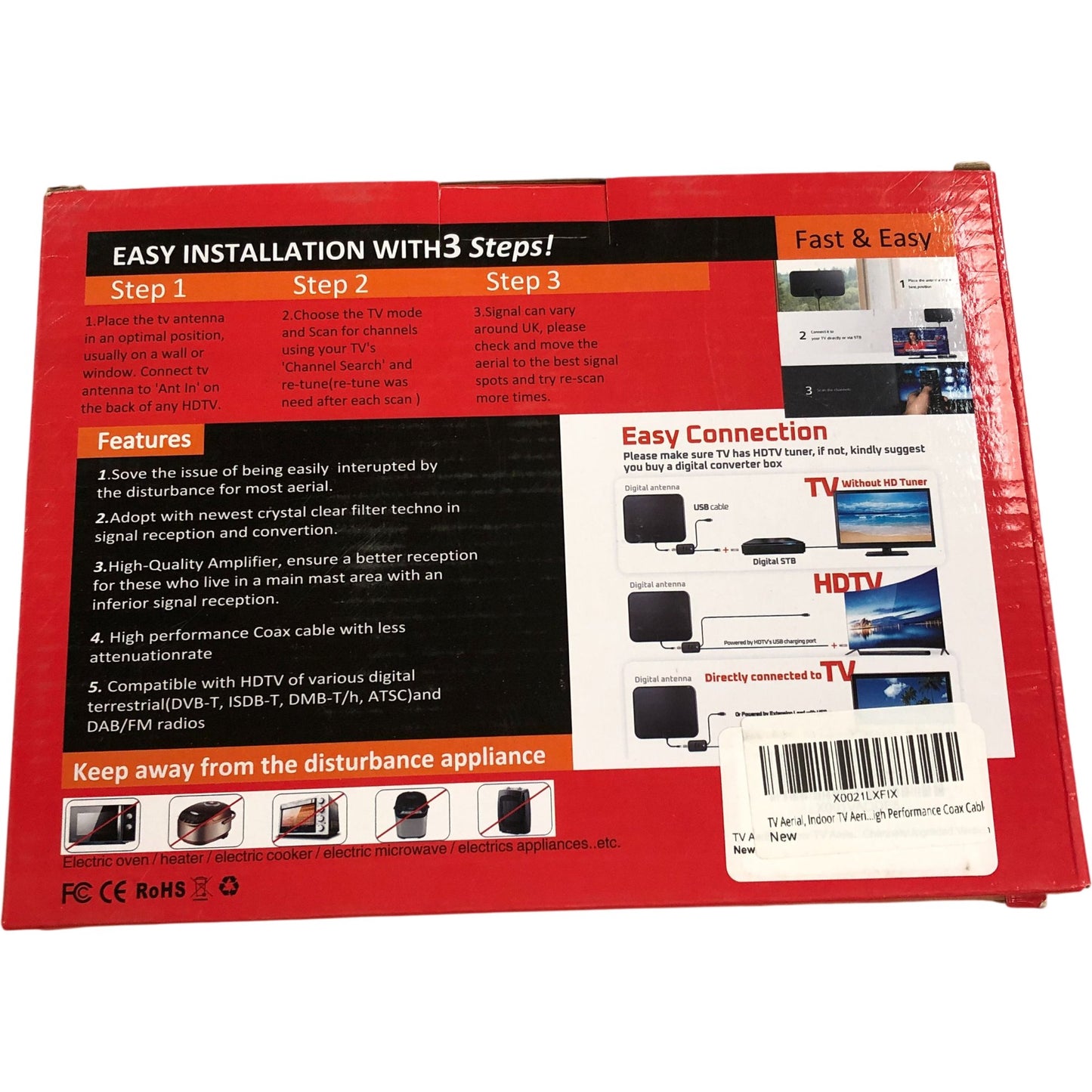 HD Digital TV Aerial Amplified High Gain Freeview Easy Setup Waterproof