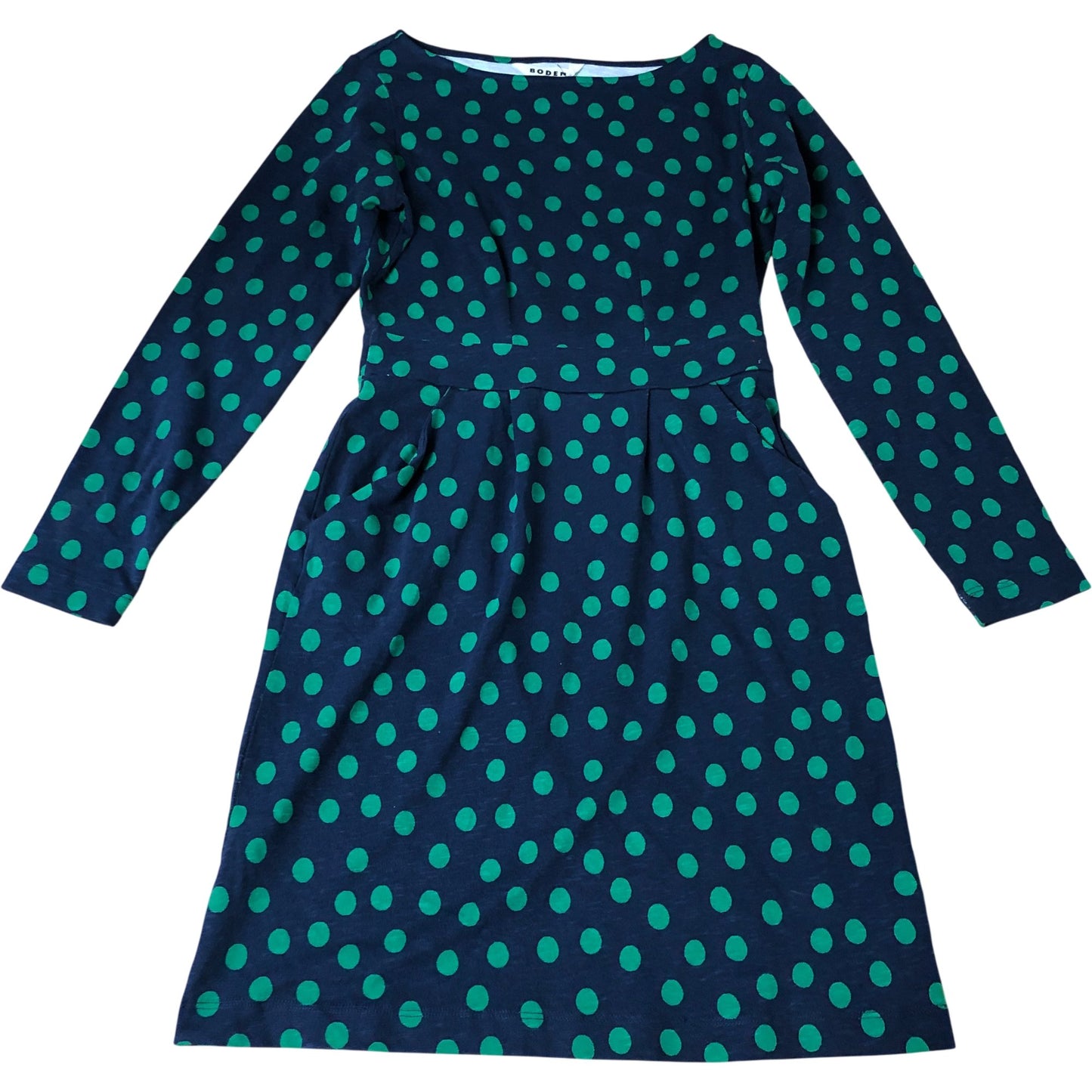 Polka Dot Dress Women's Long Sleeve Navy Green Patterned Cotton Size 6