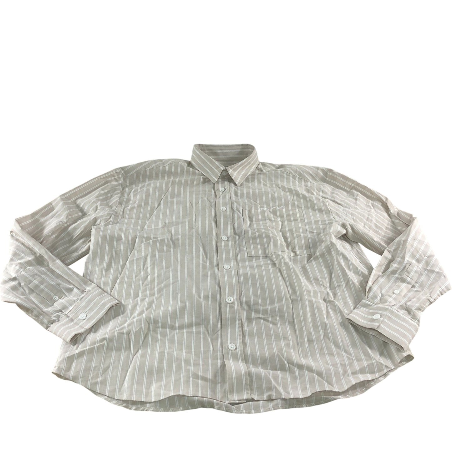 River Island Men's M Shirt Beige Striped Button Up Casual Cotton