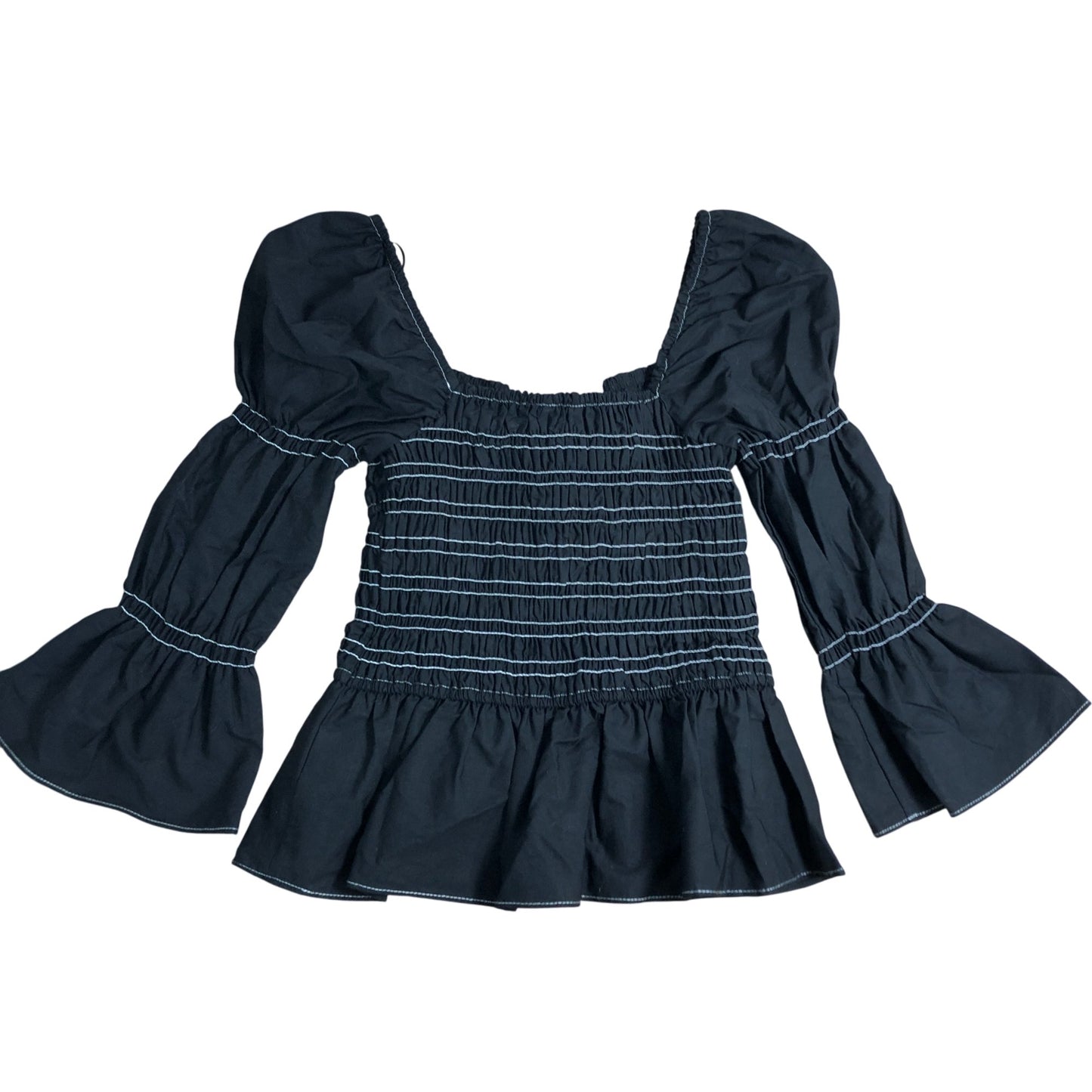 River Island Smocked Top Size 8 Women's Black Flare Sleeve Casual Blouse