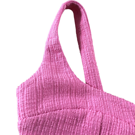 River Island Pink Crop Top UK S Women's Textured Buttons Sleeveless