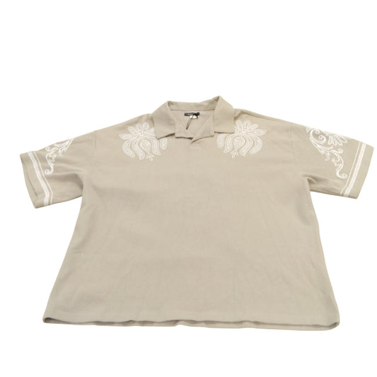 River Island Men's Polo Shirt XL Light Beige Embroidered Short Sleeve Top