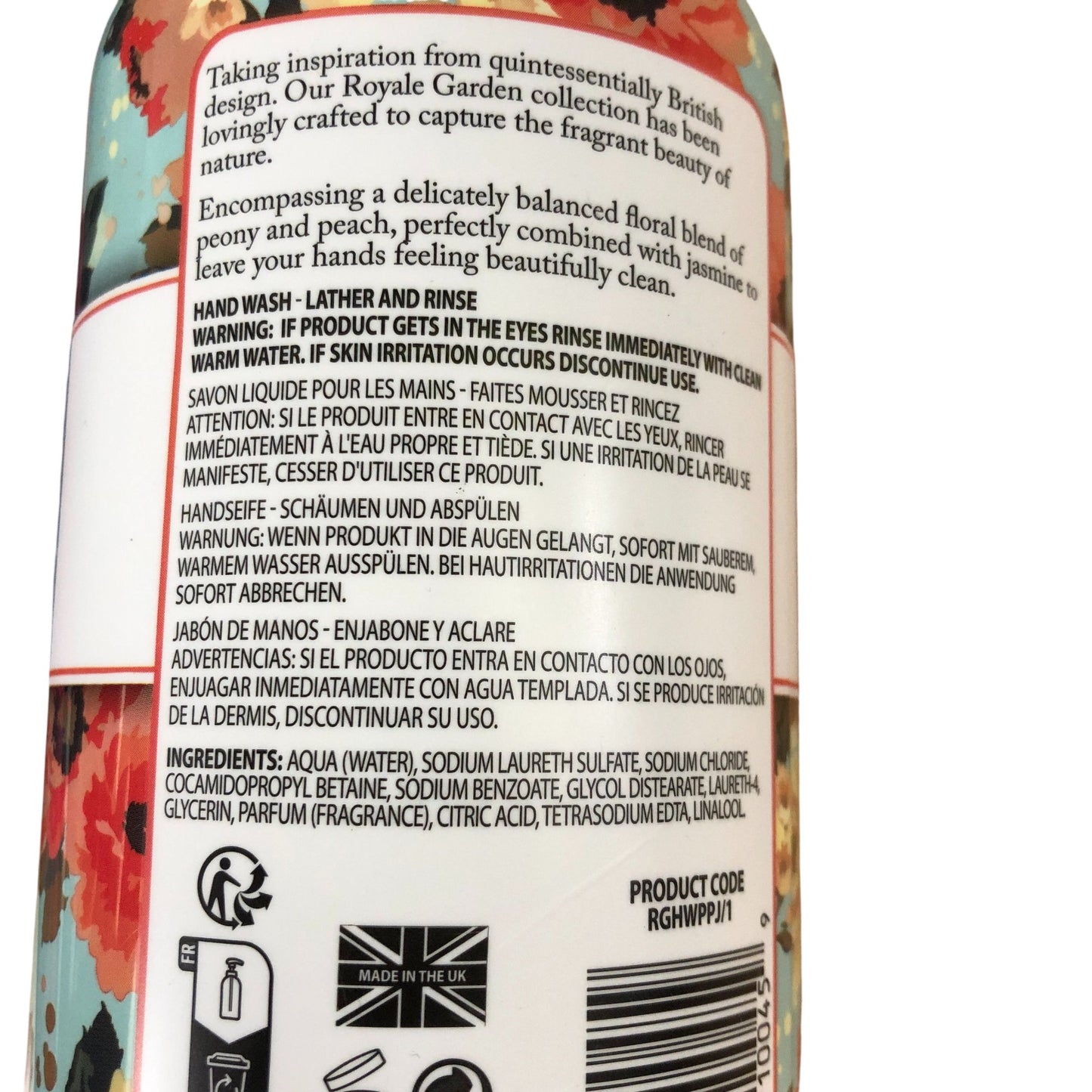 Baylis and Harding Royale Garden Peach Peony Jasmine Luxury Hand Wash 500ml