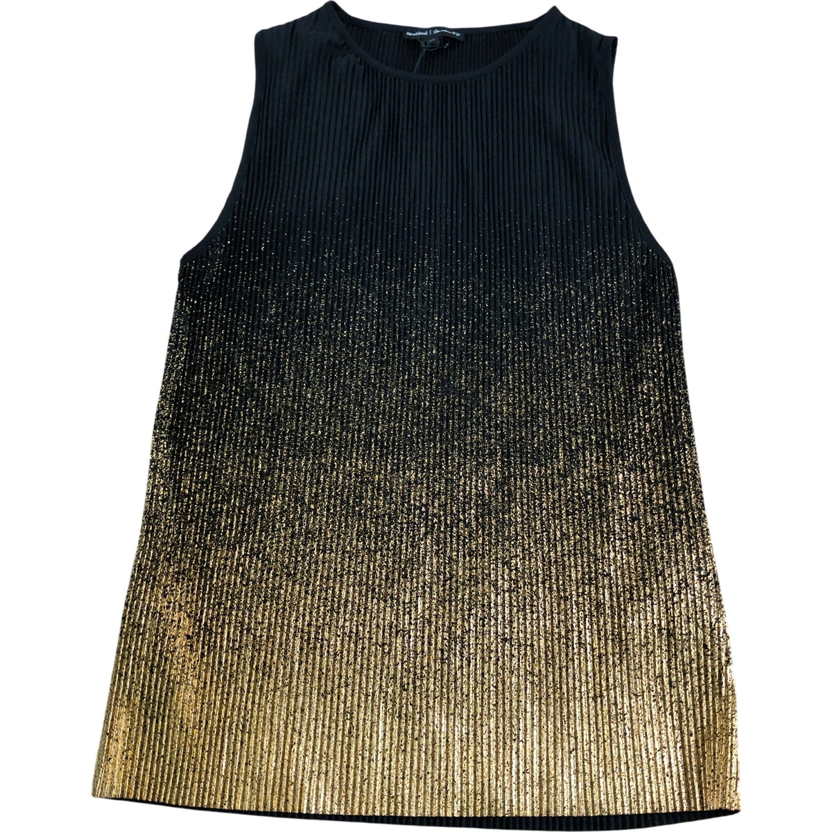 River Island Women's Sleeveless Top UK XS Gold Shimmer Pleated Style Black