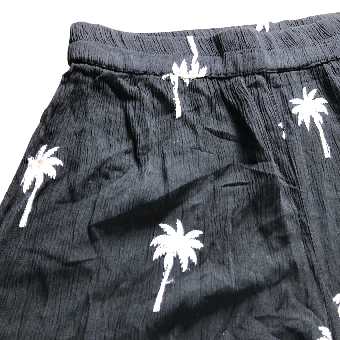 South Beach Trousers UK14 Women's Embroidered Black Palm Tree Wide Leg Pants