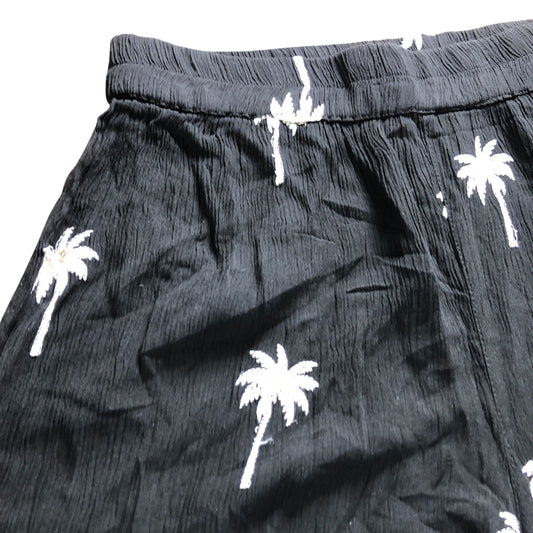 South Beach Trousers UK14 Women's Embroidered Black Palm Tree Wide Leg Pants